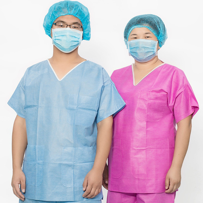 Cerrahi merkezler için 2 cepli Icu Scrub Suit / Beyaz Mavi Yeşil Pembe
