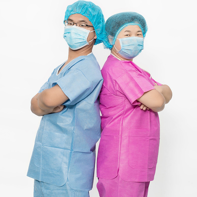 Cerrahi merkezler için 2 cepli Icu Scrub Suit / Beyaz Mavi Yeşil Pembe