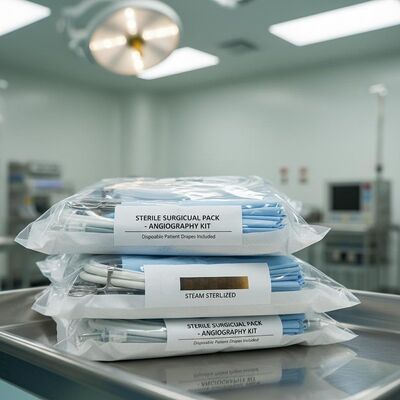 Sterile Surgical Packs with Steam Sterilization and Angiography Pack Including Disposable Patient Drapes