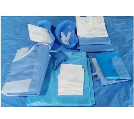 Cerrahi operasyon için mavi dokunulmamış steril tek kullanımlık cerrahi paketler