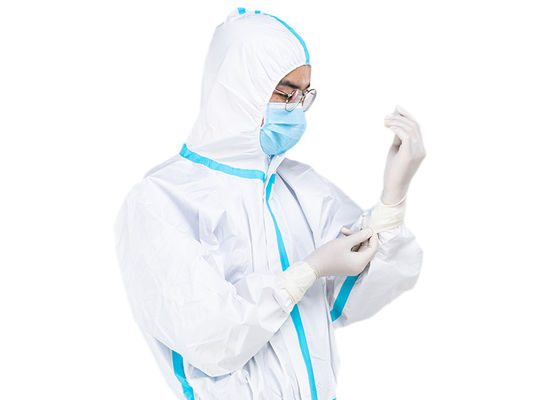 Beyaz Mikro Gözenekli Tıbbi Ovma Takımları Hood Anti Virüs Takımları ile Tek Kullanımlık Tulum